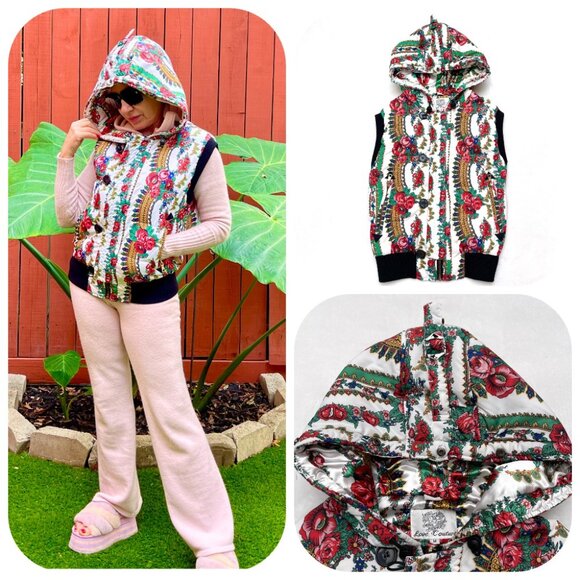 Love couture flower puffer hooded vest M - Picture 14 of 14